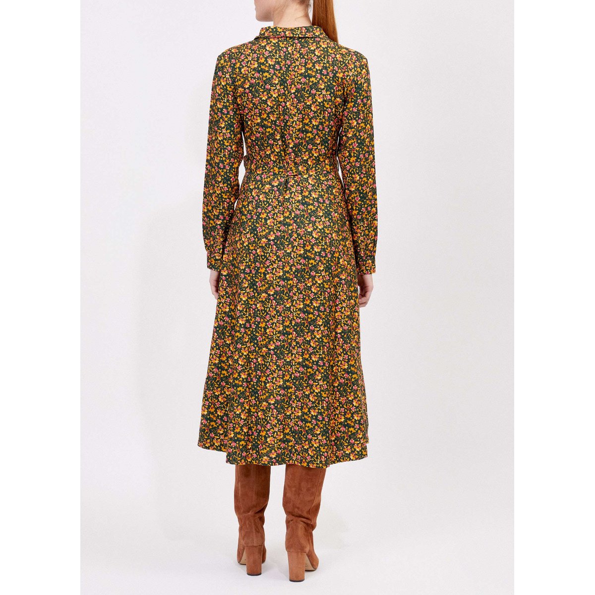 Robe chemise imprimée coupe midi ANNA vert hindi, LA FIANCÉE