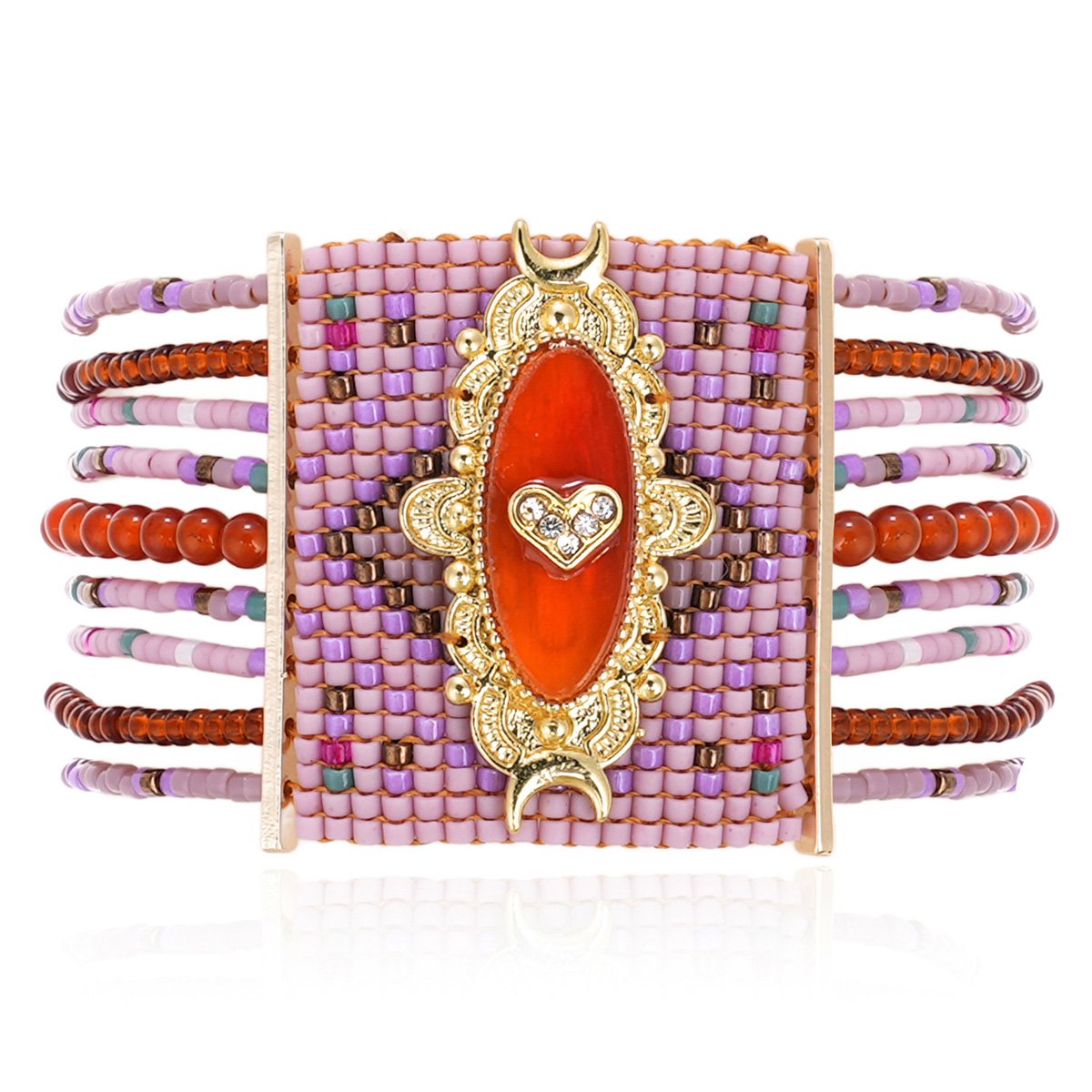 Bracelet perles régalbles avec cabochon central cœur KALUMEY lilas, HIPANEMA