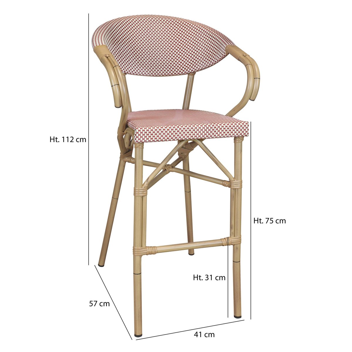 Lot de 2 fauteuils de bar extérieur effet rotin naturel, AMALFI rouge, NOW'S HOME