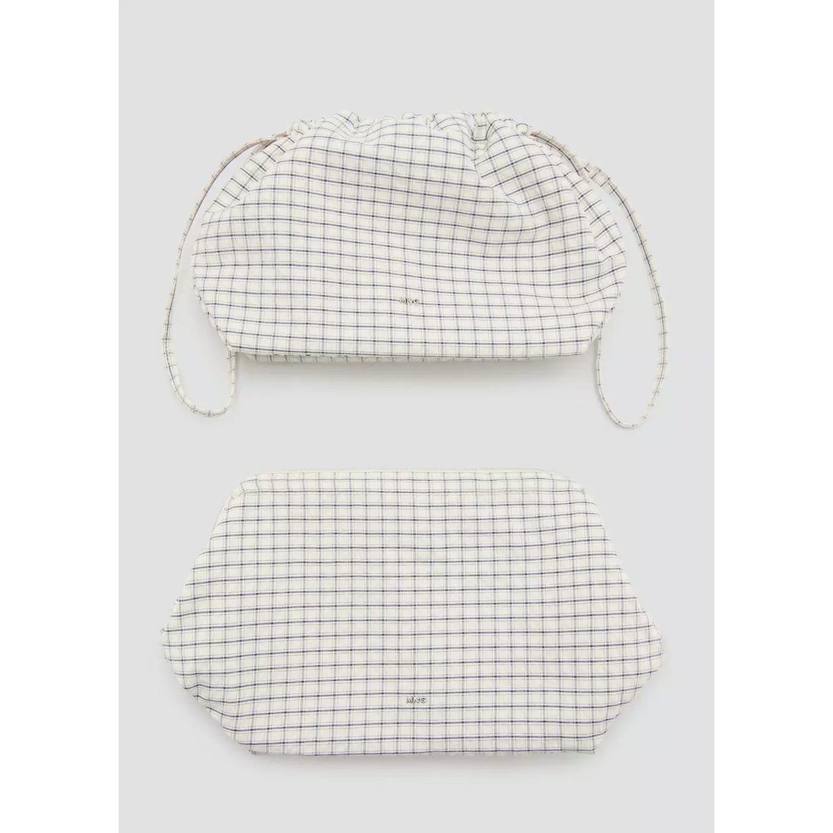 Trousse de toilette à carreaux en coton écru, MANGO