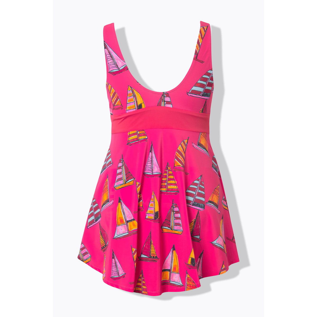 Robe de bain motif voiliers. Bonnets rouge azalée, ULLA POPKEN
