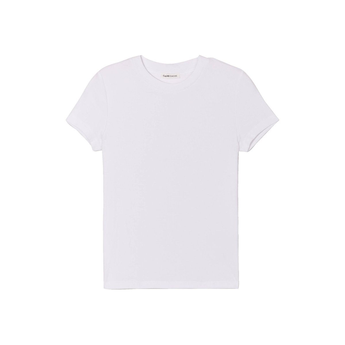 T-shirt côtelé ajusté manches courtes blanc, CACHE CACHE