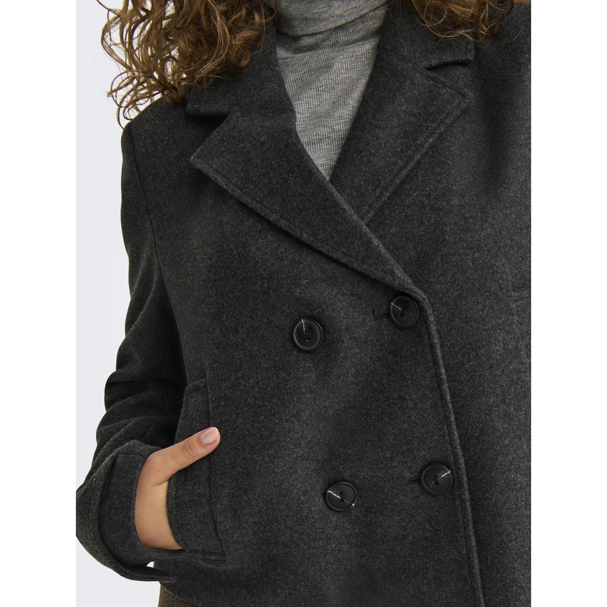 Manteau court col tailleur, boutonné dark grey melange, ONLY