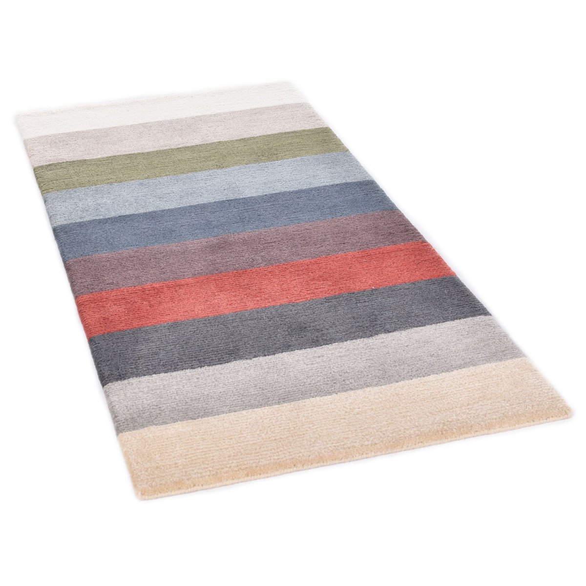 Tapis salon Baktapur noué main en laine blanc naturel, THEKO
