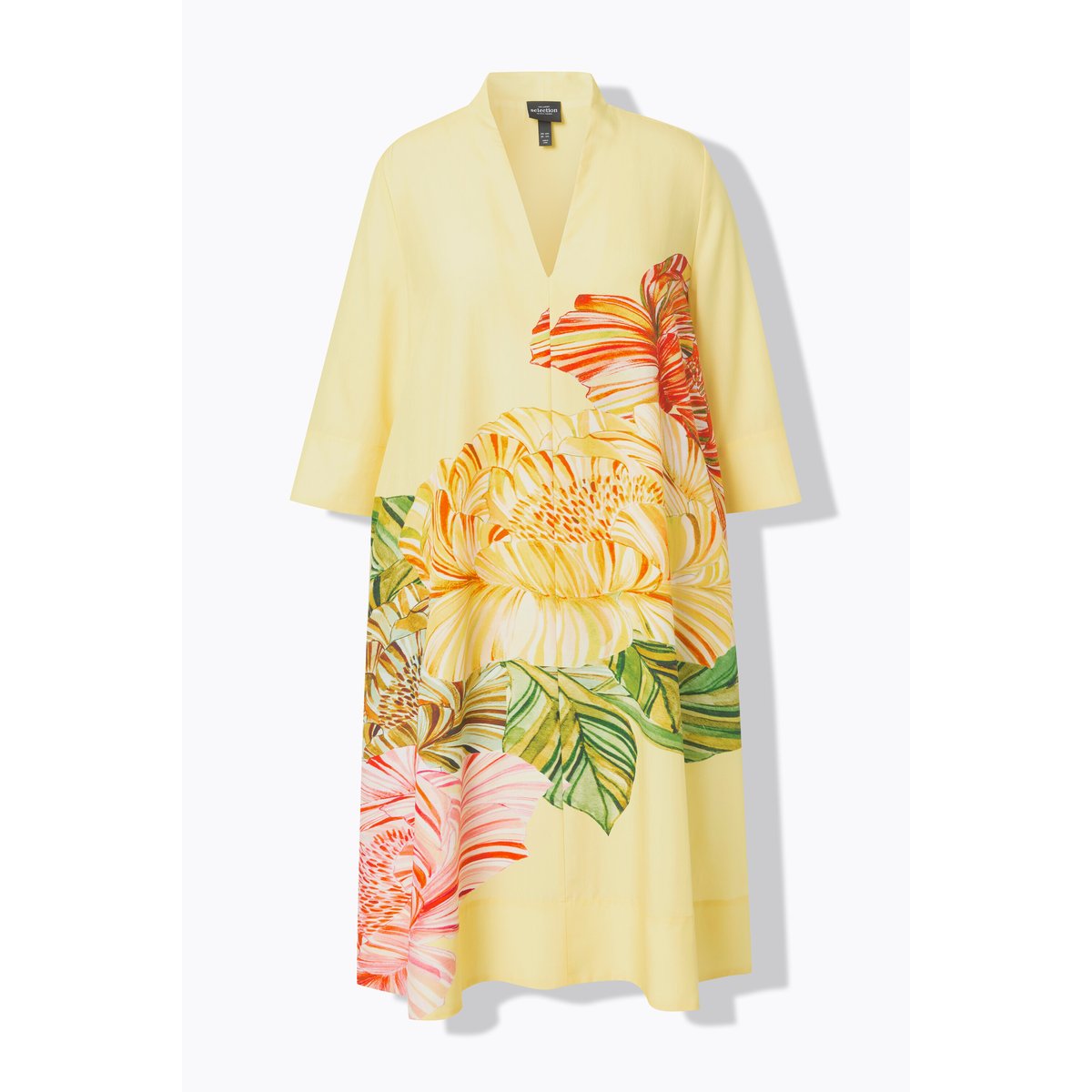 Robe midi en Lyocell, motif floral jaune citron, ULLA POPKEN
