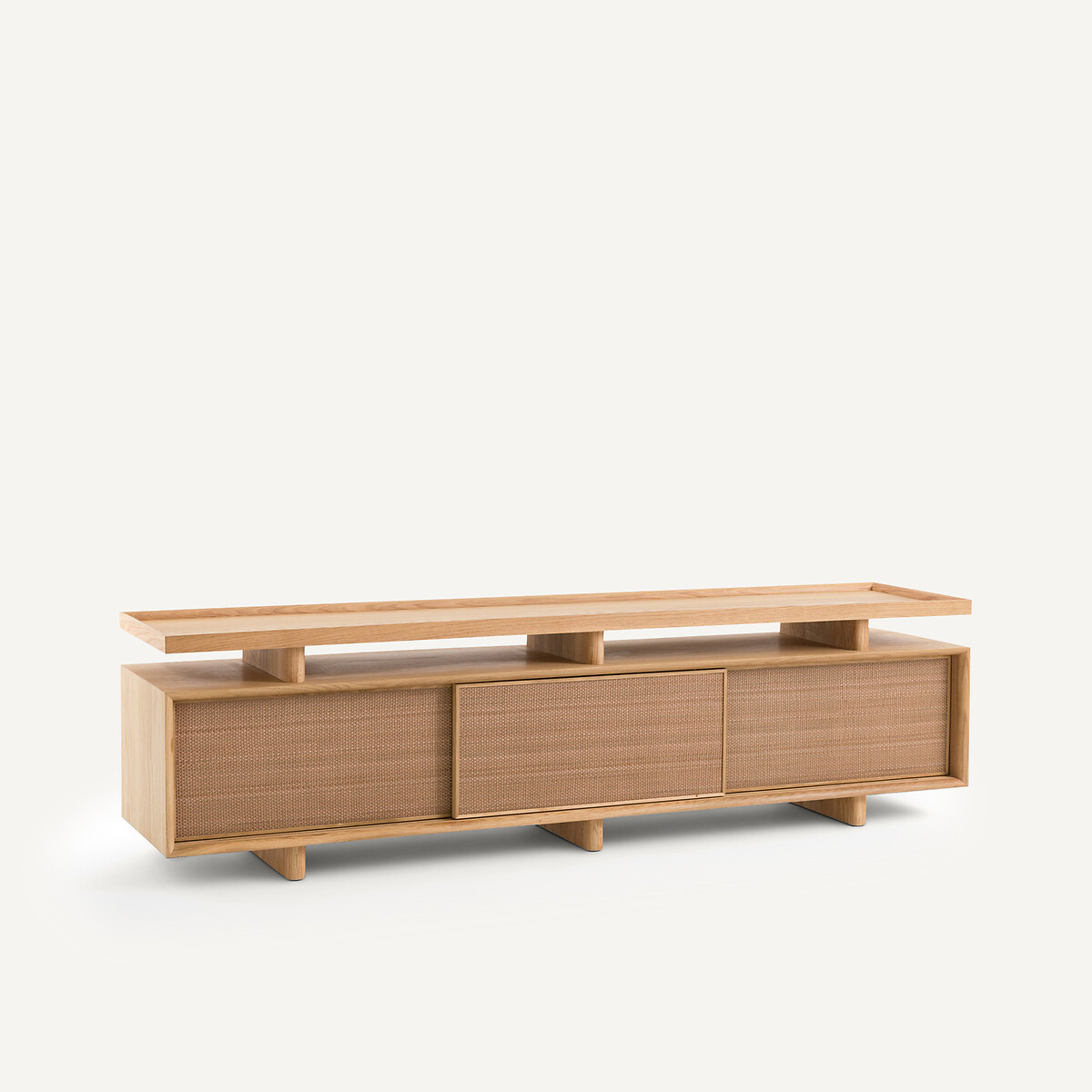 Meuble TV enfilade chêne, plaqué et cuir, Propono chêne naturel, AM.PM