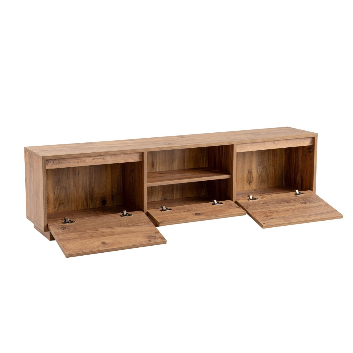 Meuble TV 3 portes rabattables et 1 niche ouverte L160 cm - VANGUARD pin atlantique, CALICOSY