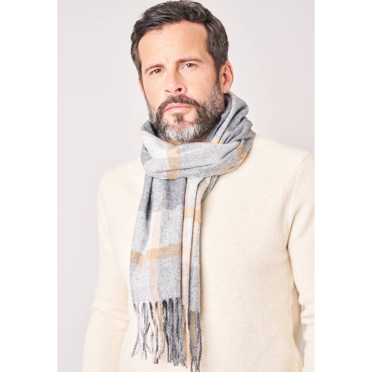 Écharpe homme à carreaux avec franges SIETO grey, DEELUXE