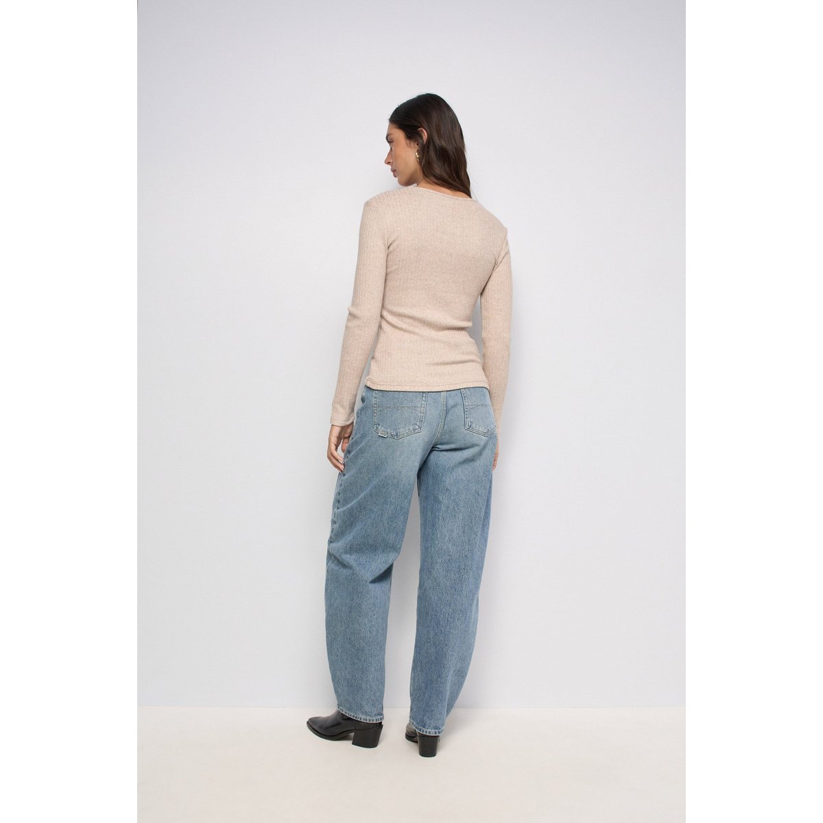 PULL EN MAILLE CÔTELÉE AVEC NOEUDS marron, SALSA JEANS