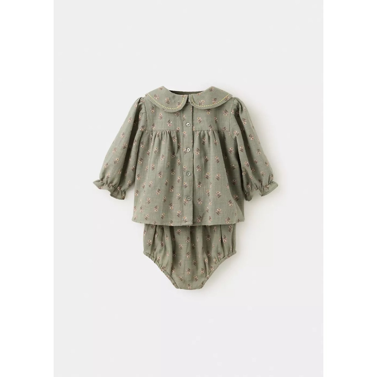 Robe et barboteuse imprimé floral vert, MANGO BABY