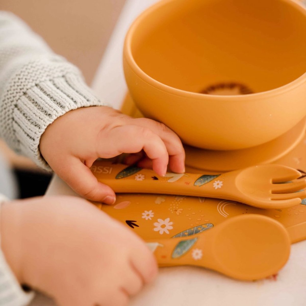 Set fourchette et cuillère en silicone ANIMAUX orange, SASSI