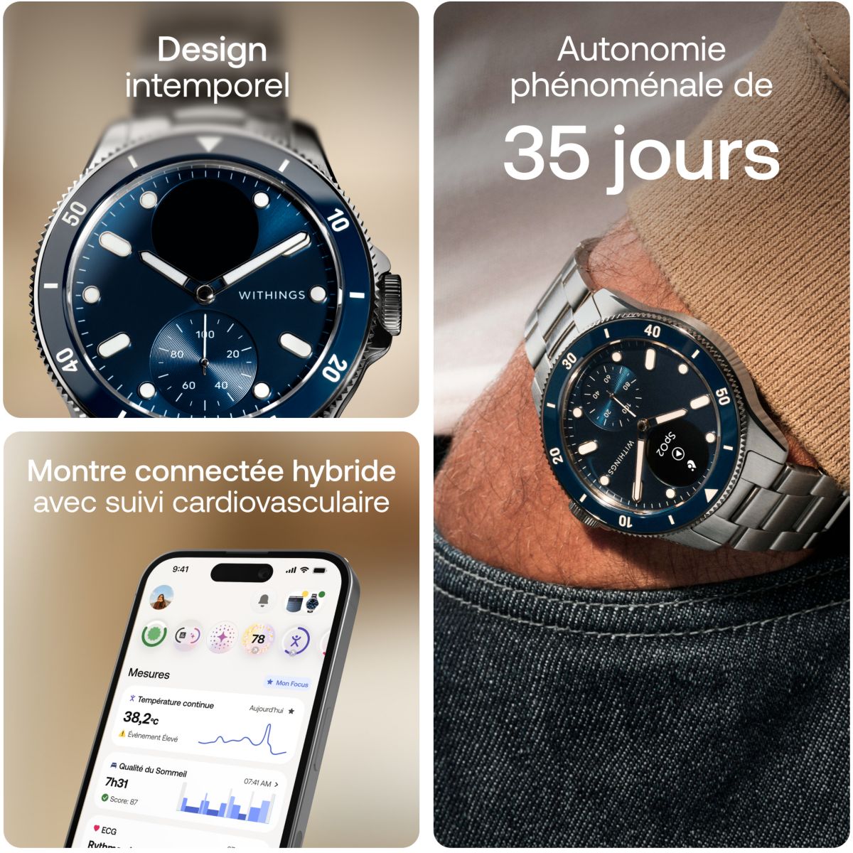 Montre santé Scanwatch Nova Bleue bleu, WITHINGS