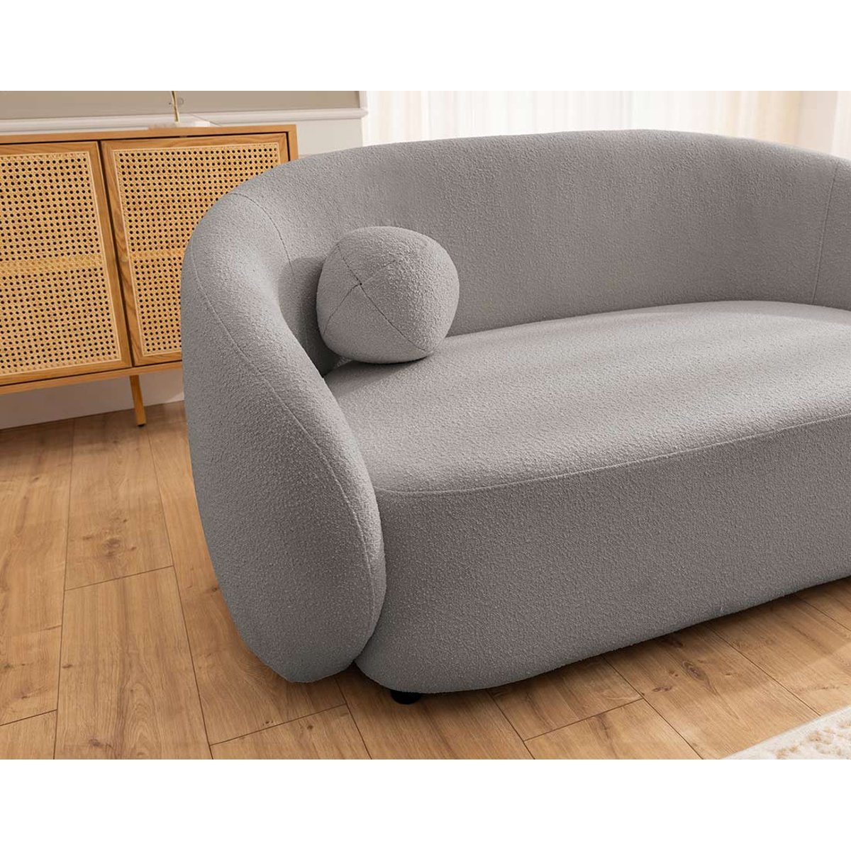 Flore - Canapé droit 2 places en tissu bouclette gris, BEST MOBILIER