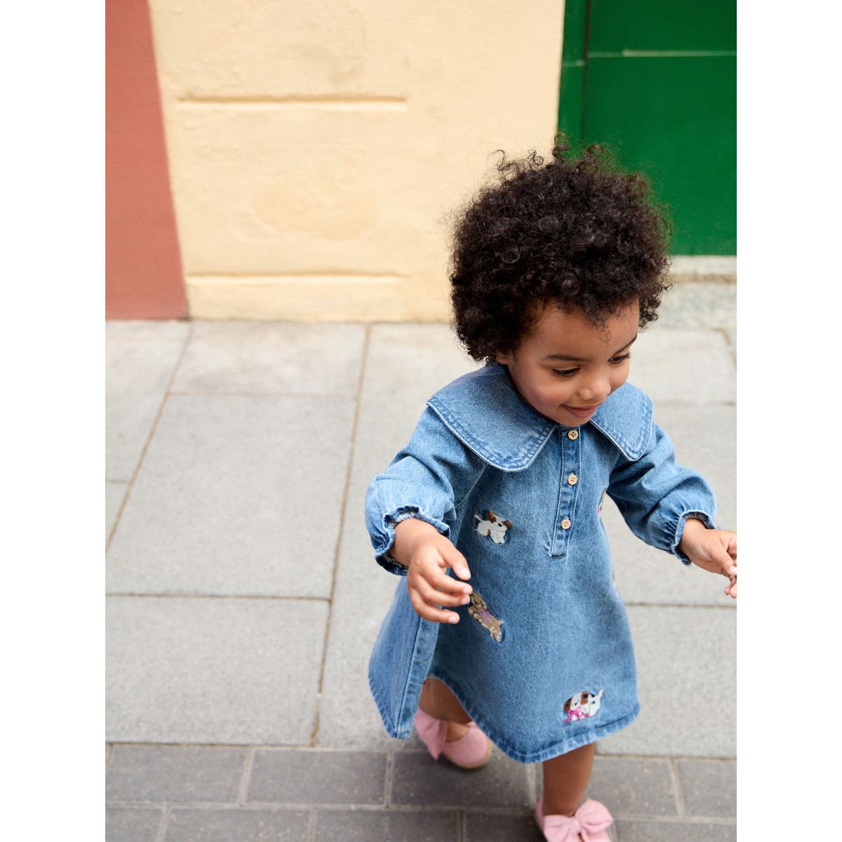 Robe avec col et motif chien brodé jena bleu, NEXT