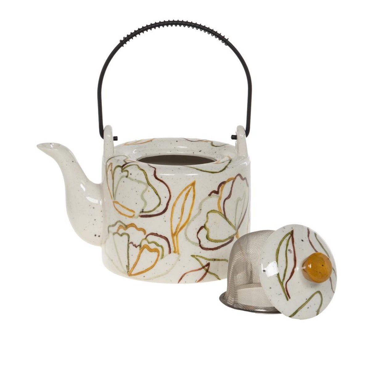 Théière infuseur Zen 75cl écru en grès décoré crème / ivoire, AMADEUS