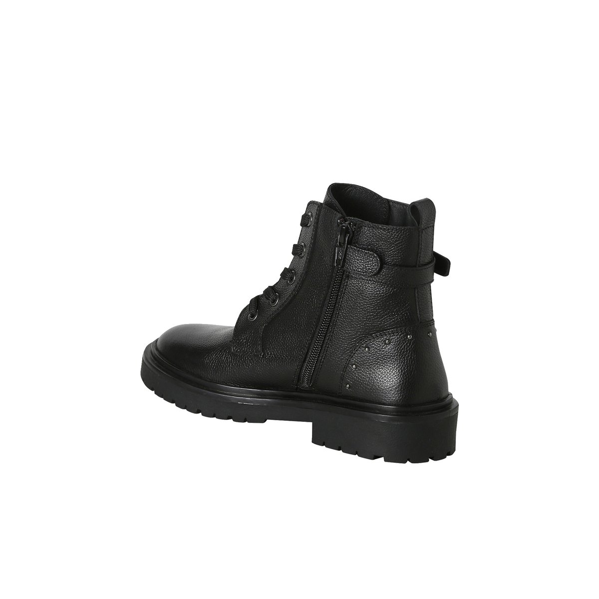 Boots cuir à lacets et zip noir, VERTBAUDET