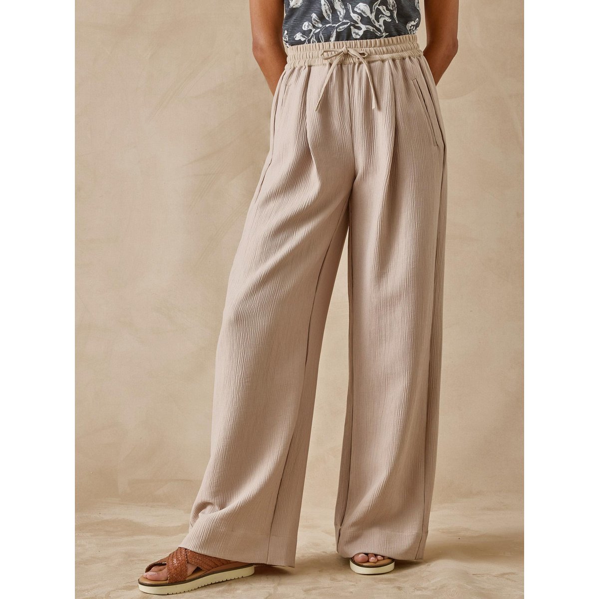 Pantalon effet froissé coupe large beige, DAXON