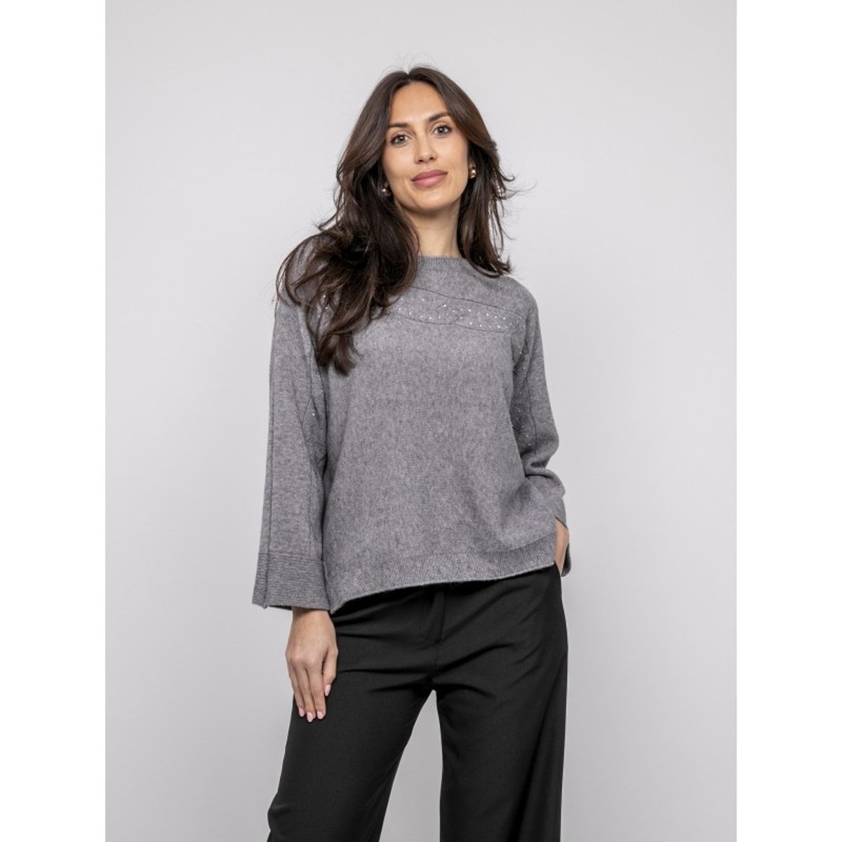 Pull Col Bateau Avec Strass Kaju gris, DONA LISA