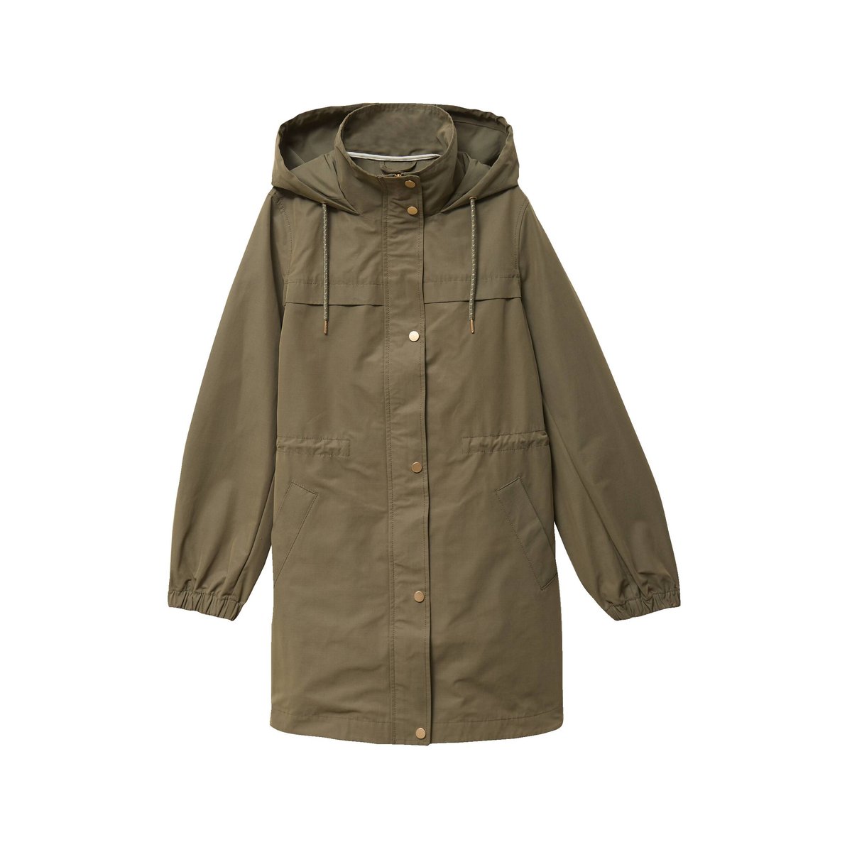 Parka longue droite déperlante à capuche vert kaki, BONOBO