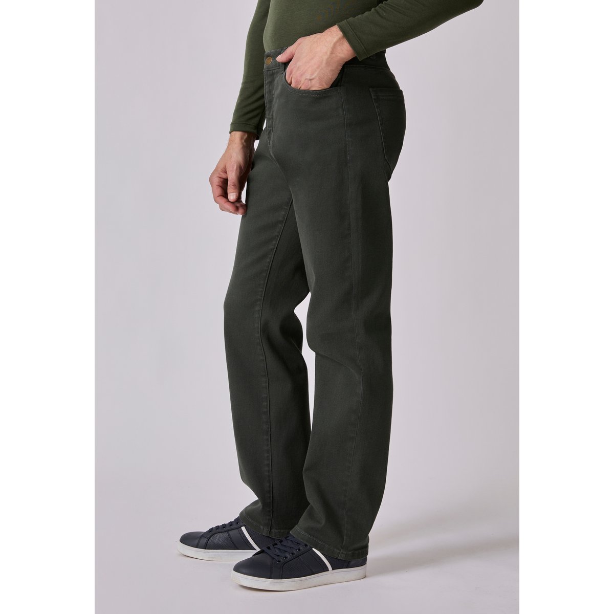 Pantalon 5 poches coupe droite gris kaki, DAMART
