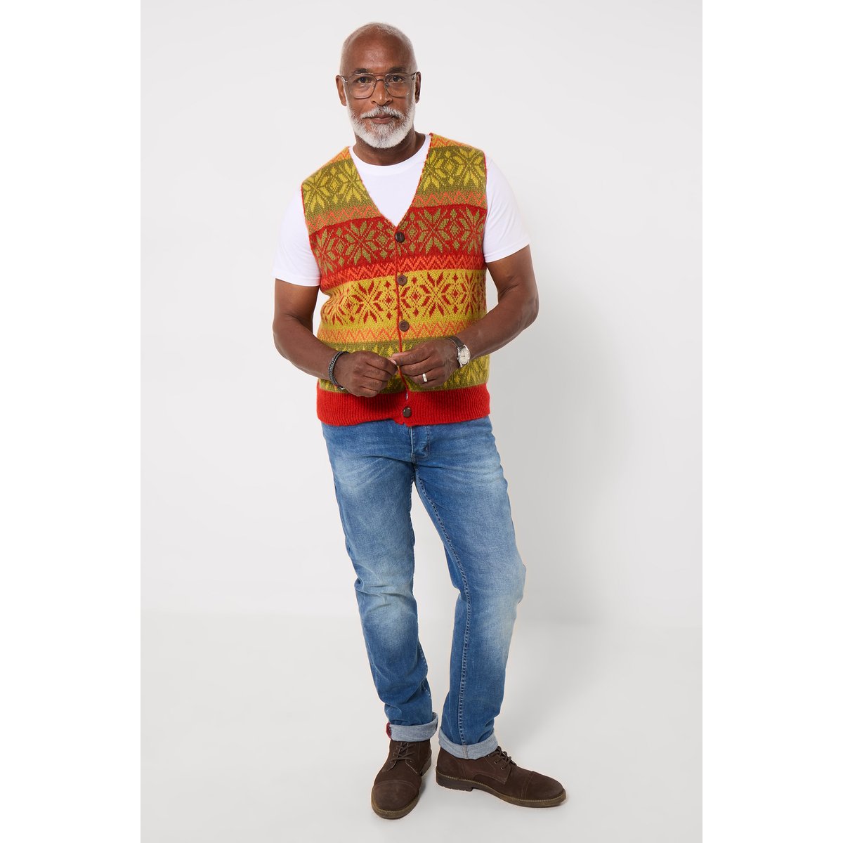 Veston Funky en Maille Jacquard Fair Isle multicolore, JOE BROWNS