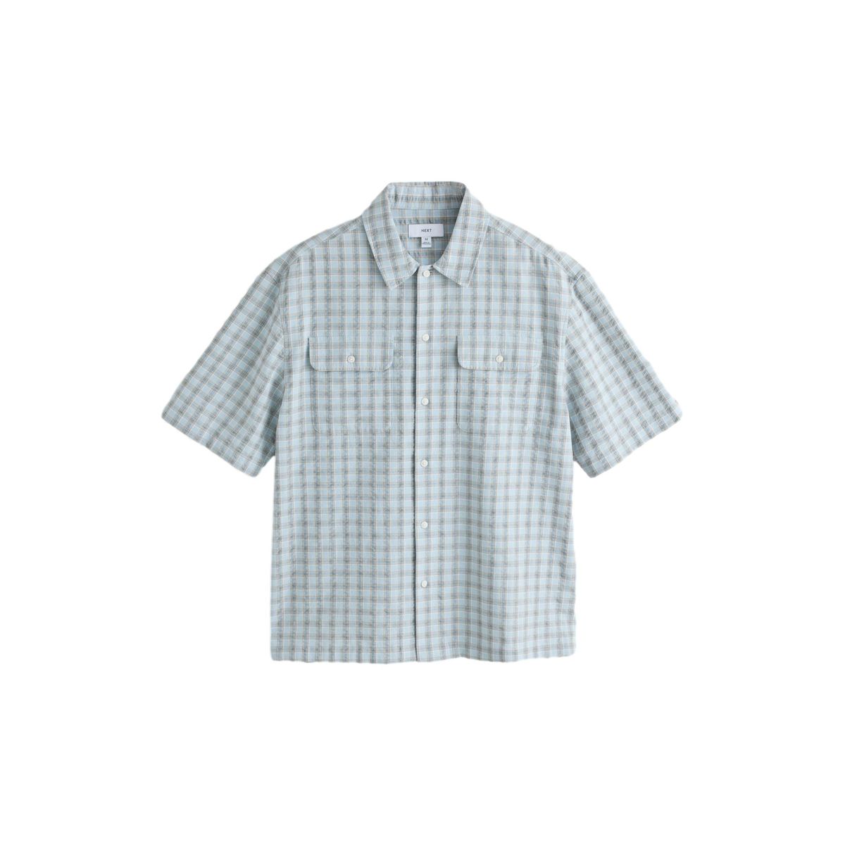 Chemise texturée carreaux à manches courtes bleu, NEXT