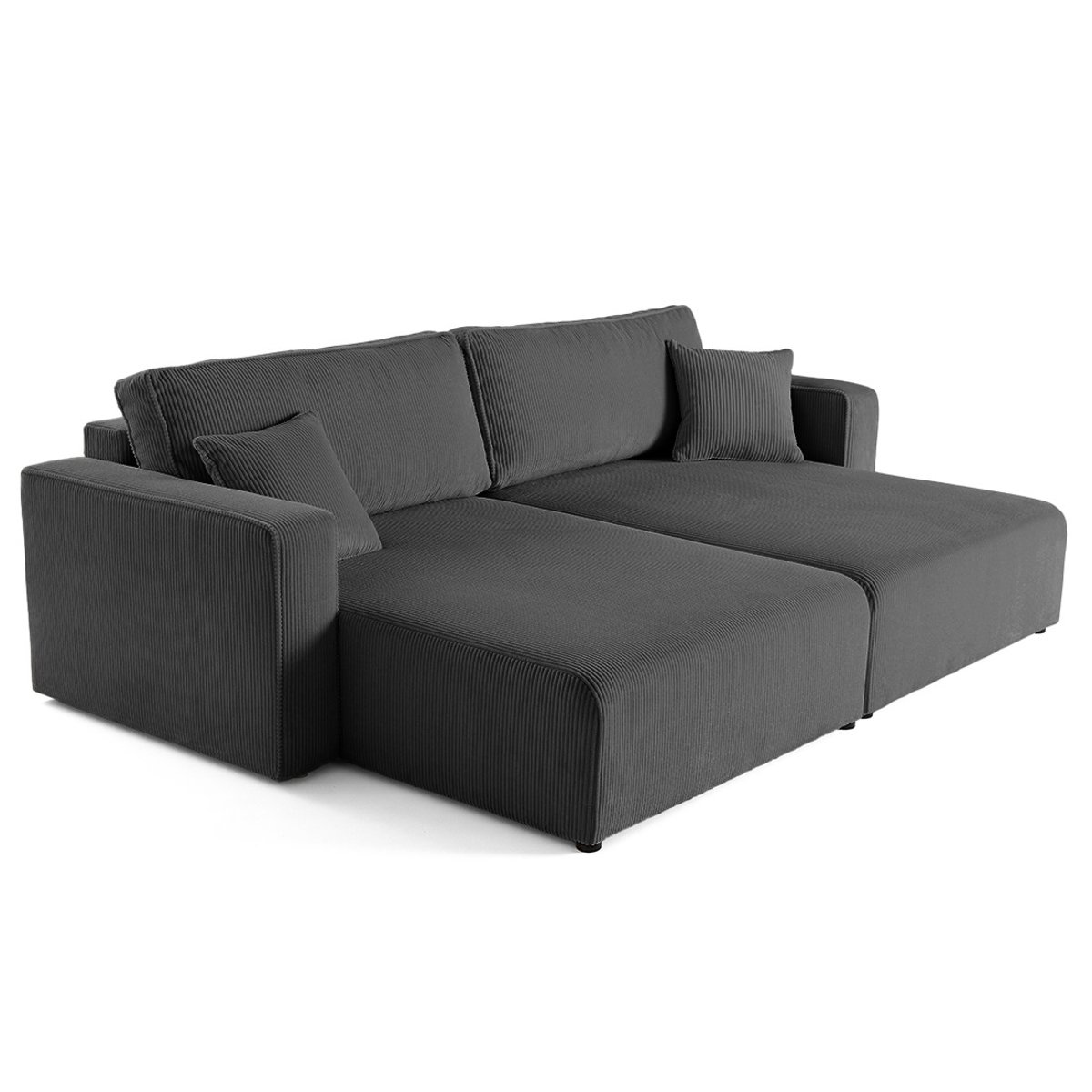 Topaze - Canapé droit 4 places avec double méridienne - assise profonde - en velours côtelé gris, BEST MOBILIER