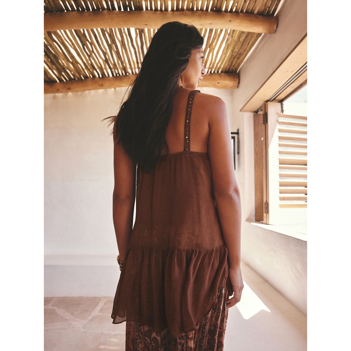 Top crochet finitions sequins marron rouille, NEXT