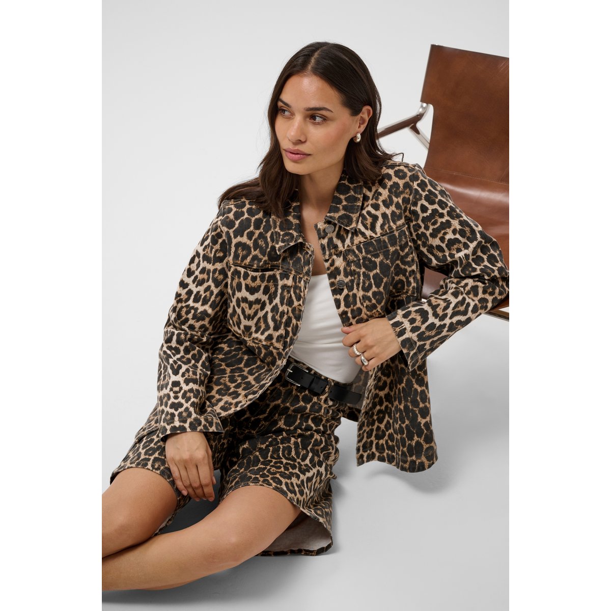 Chemise en jean noir marron black/brown leopard, KAFFE