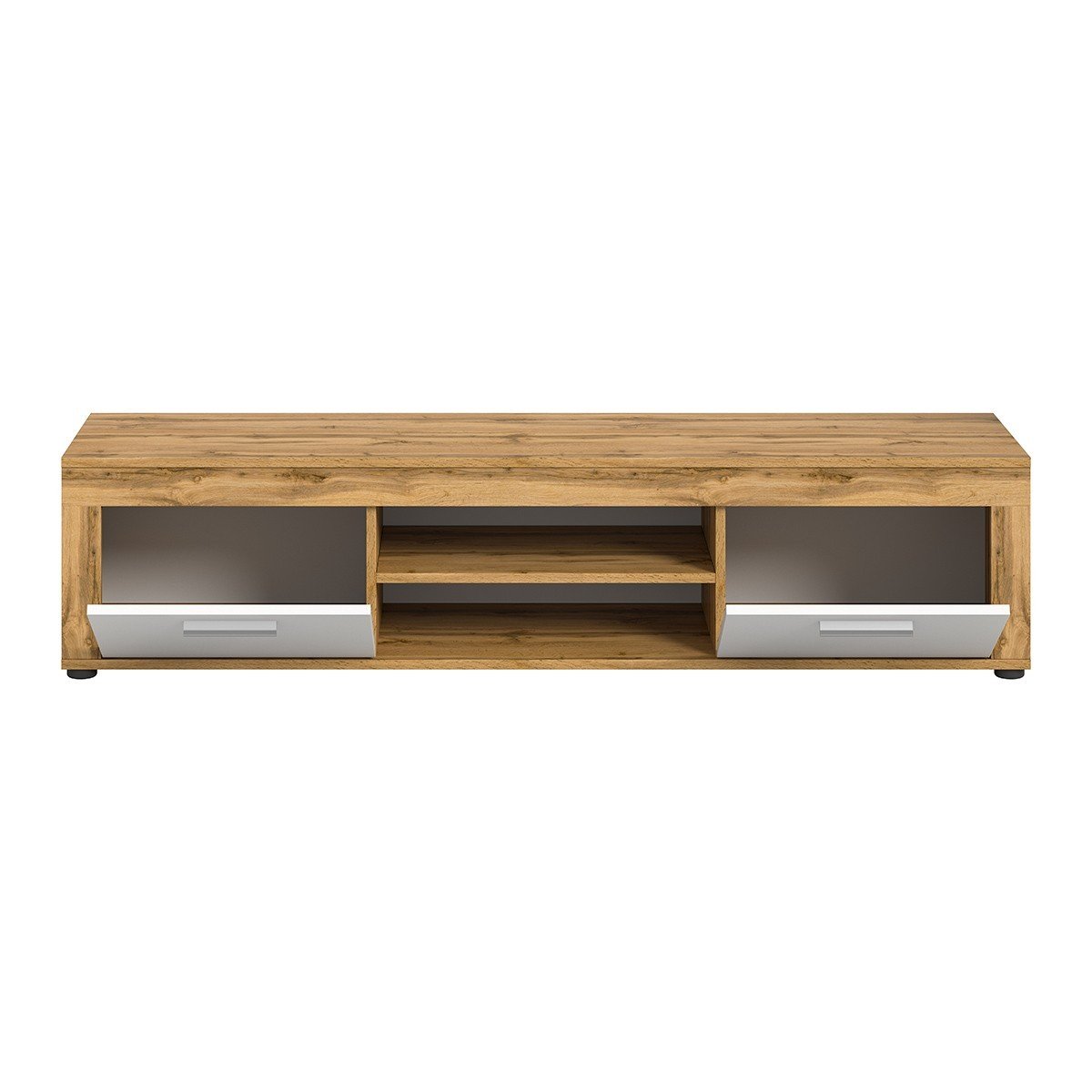 Meuble TV 2 portes abattantes et 2 niches blanc et chêne wotan L160 cm - AOSTA blanc, CALICOSY