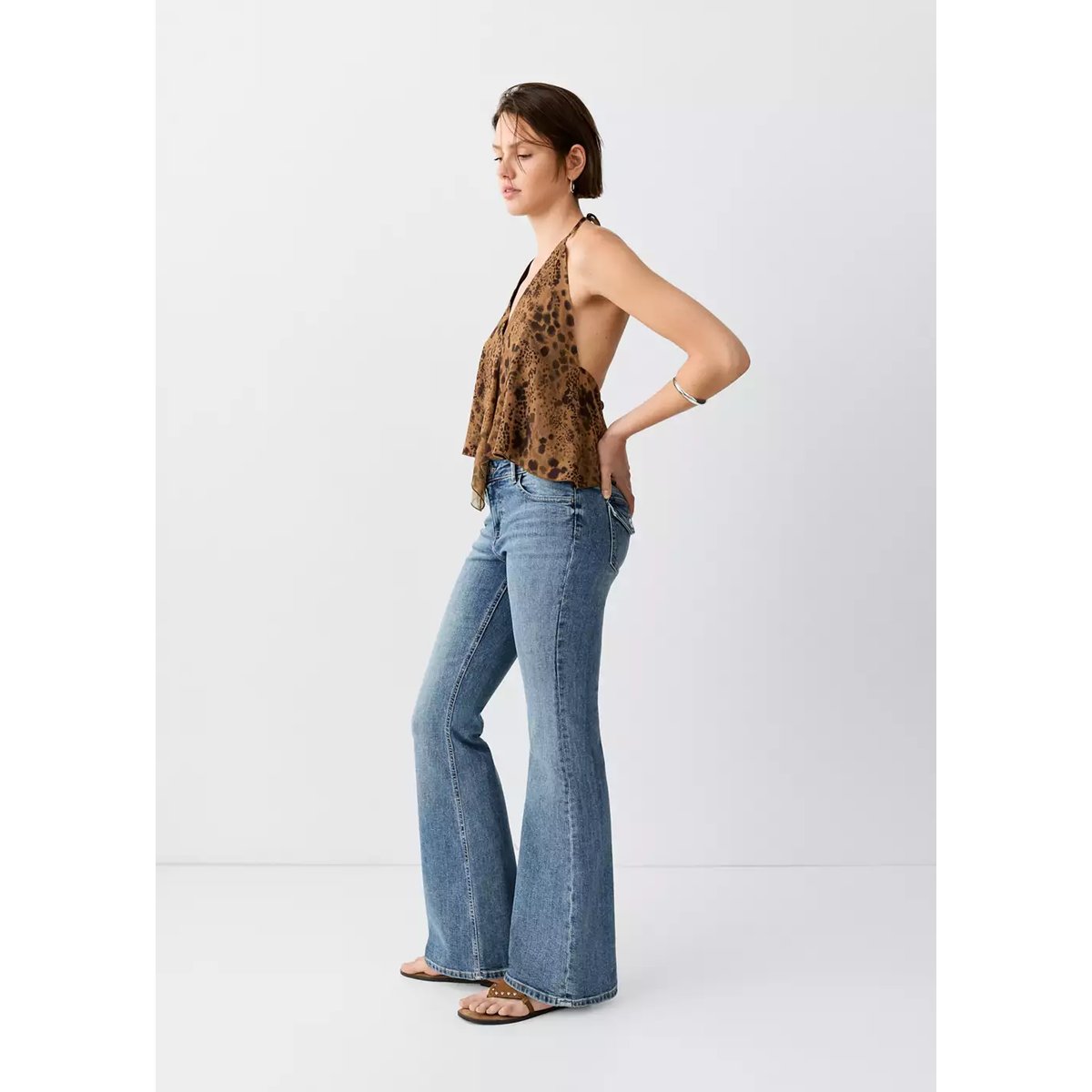 Jean flare regular waist bleu moyen vintage, MANGO TEEN