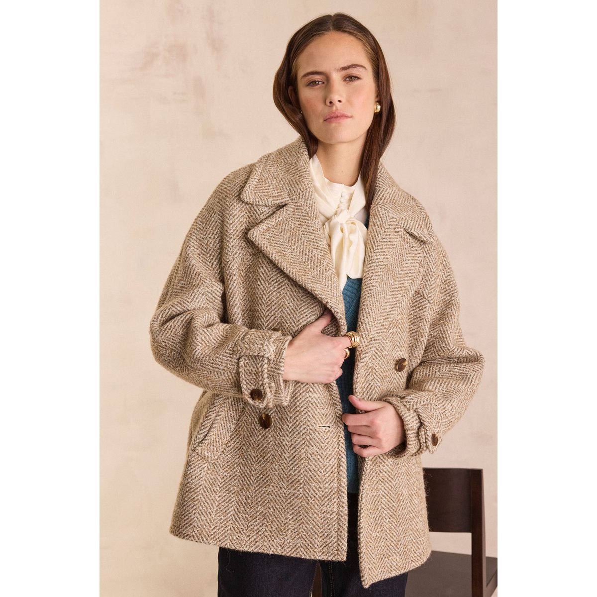 Manteau caban en laine DEAN beige, Maison 123