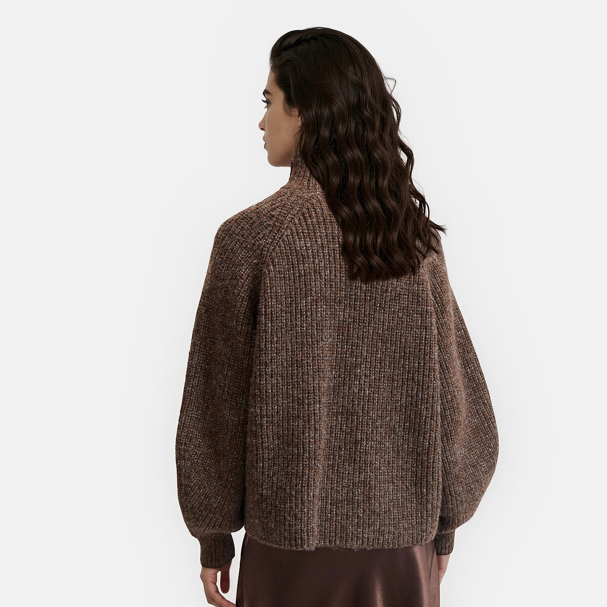 Pull col montant côtelé marron, LA REDOUTE COLLECTIONS