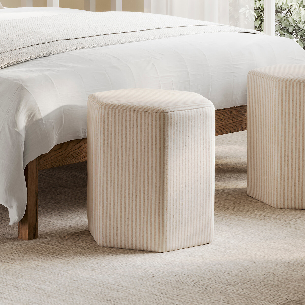 Delphine Coastal Scandi Cotton Striped Stool ecru/grey, SO'HOME