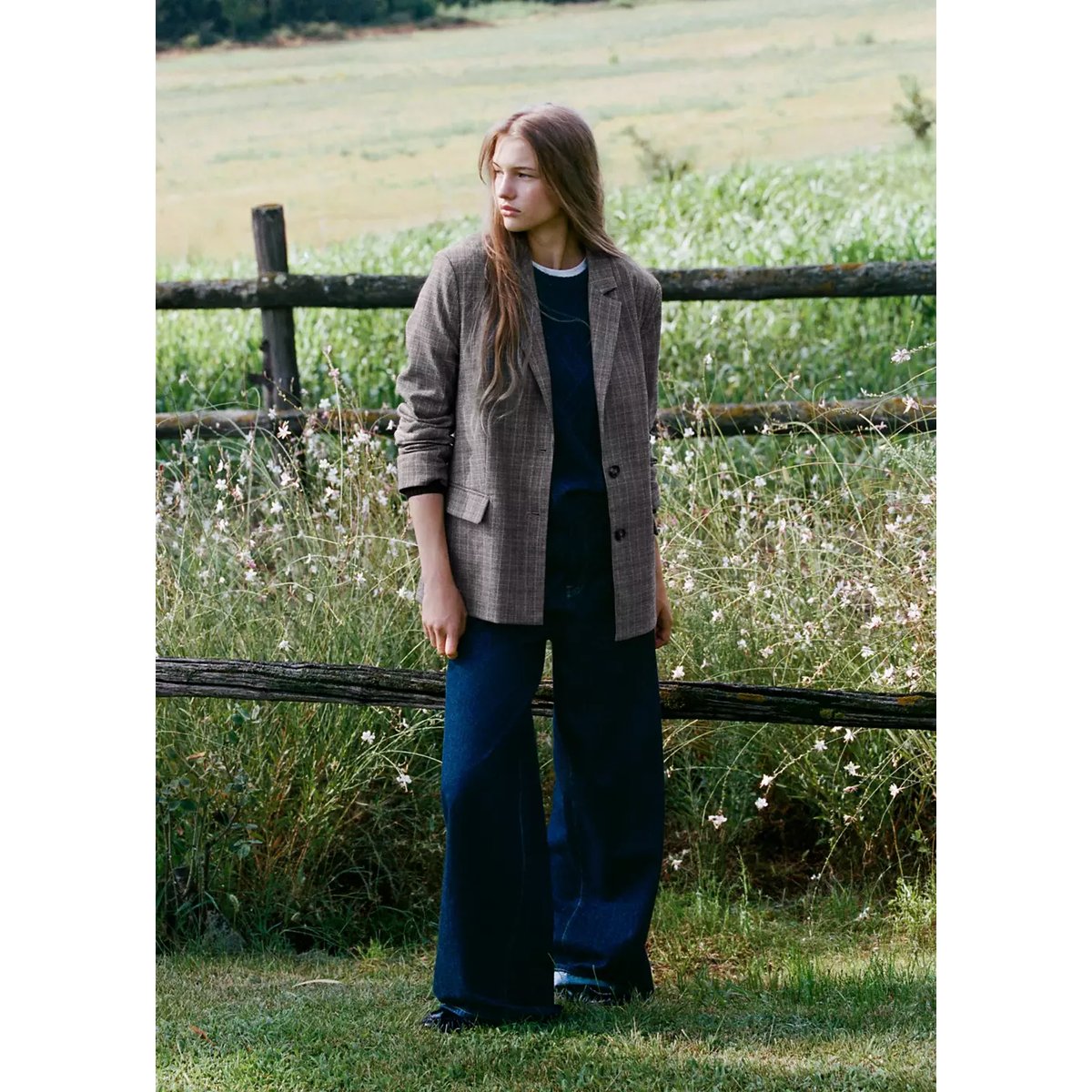 Blazer imprimé carreaux marron moyen, MANGO TEEN