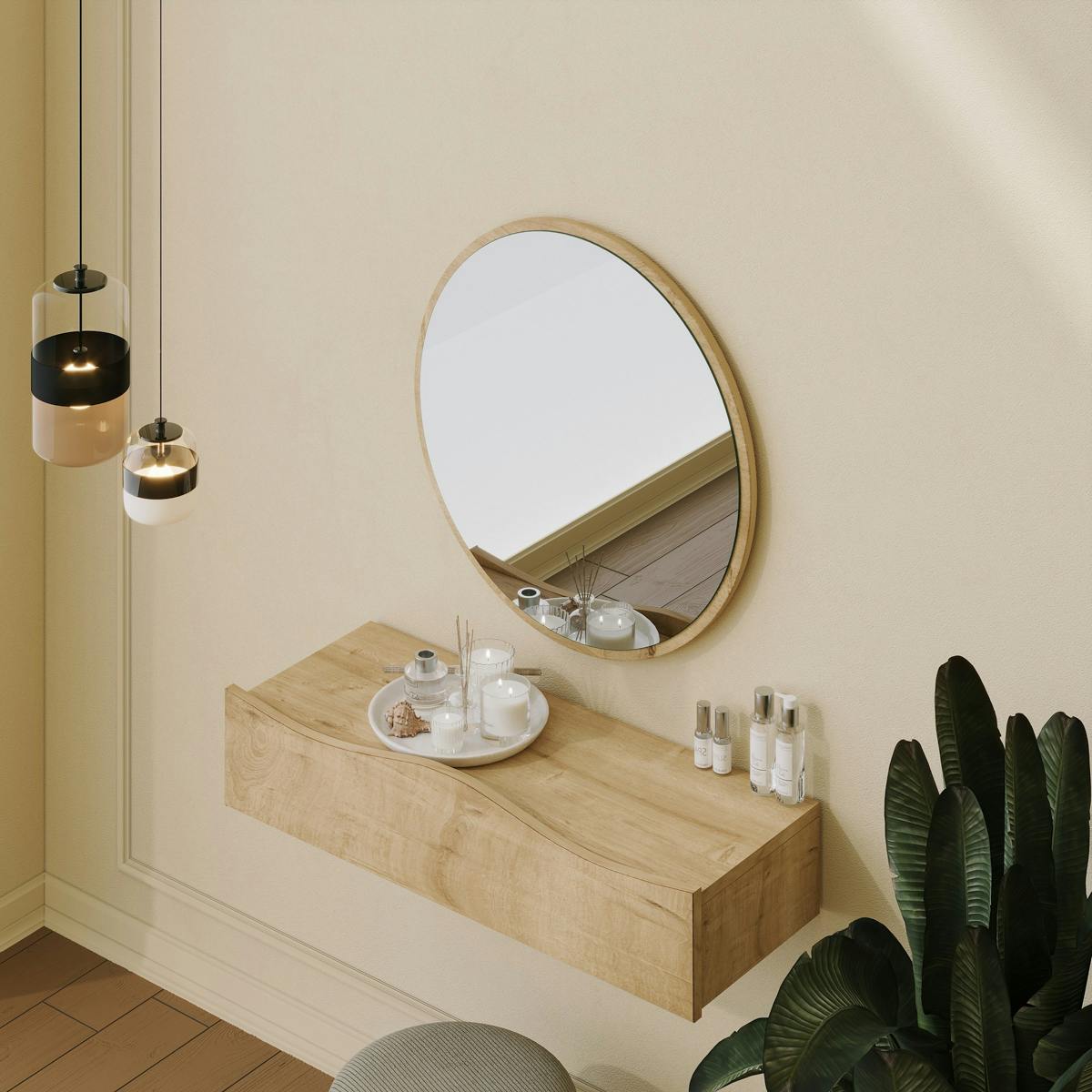 Coiffeuse murale 2 tiroirs + miroir MARFA chêne, PIER IMPORT