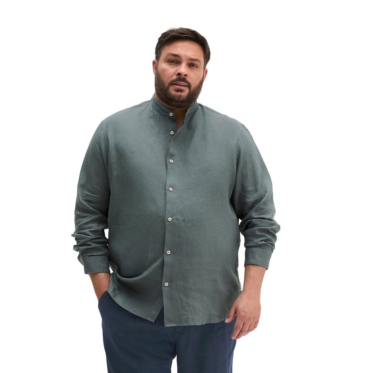 Chemise à col droit regular en pur lin gris foncé, MARC O'POLO