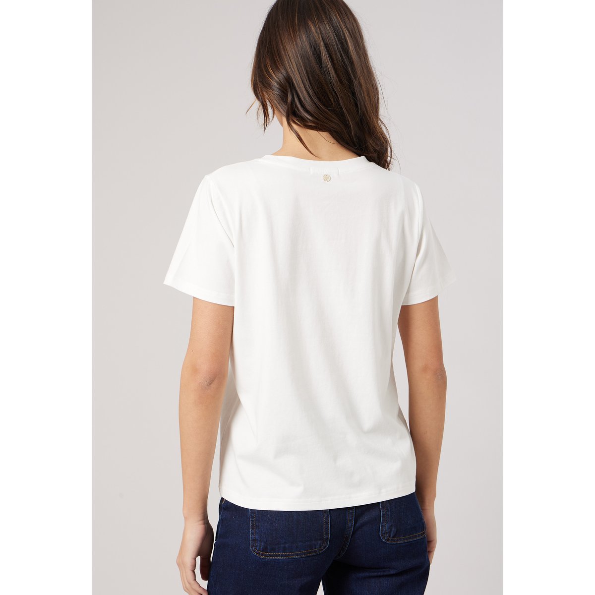 T-shirt regular femme en coton stretch avec cœur en strass SOLINE off white, DEELUXE