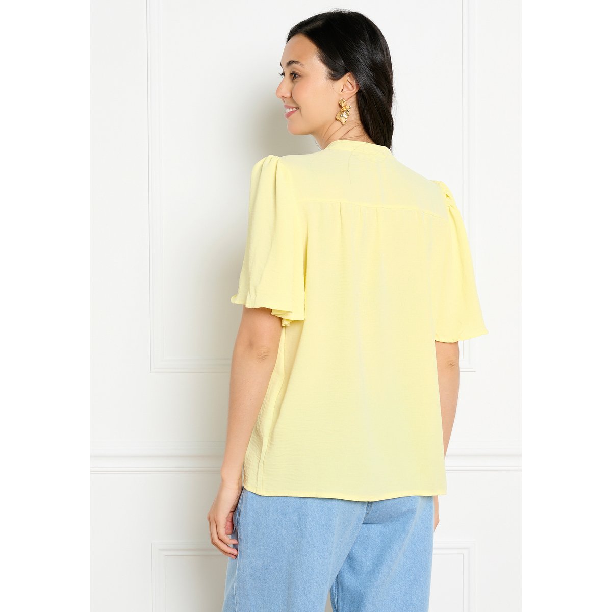 Blouse fluide col mao jaune pastel, LOLALIZA