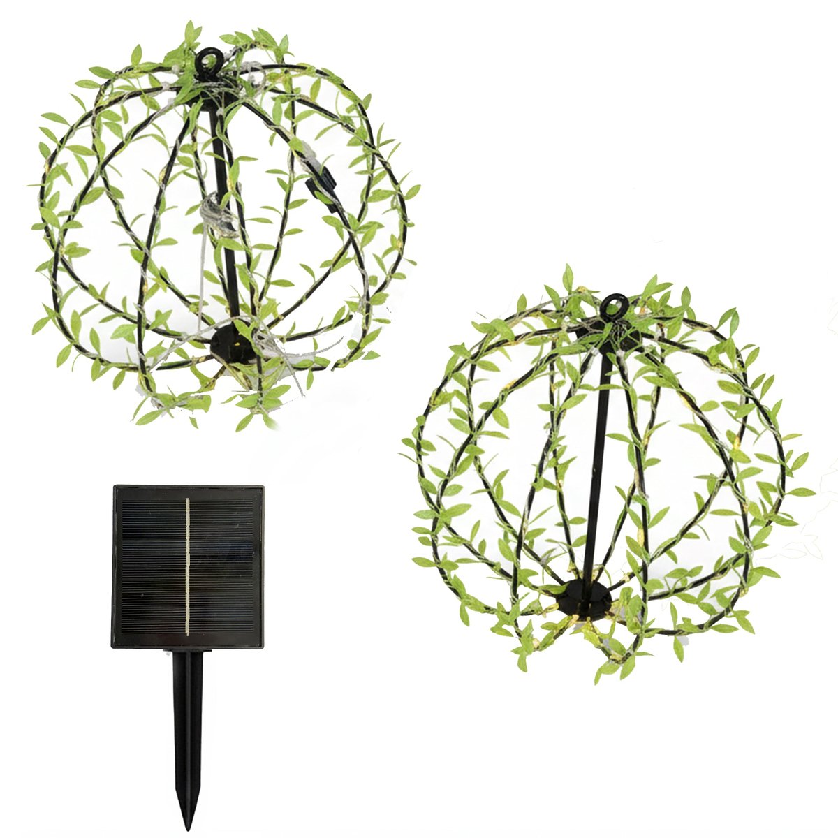 Lot de 2 boules solaires feuilles FESTY BALL blanc, LUMISKY