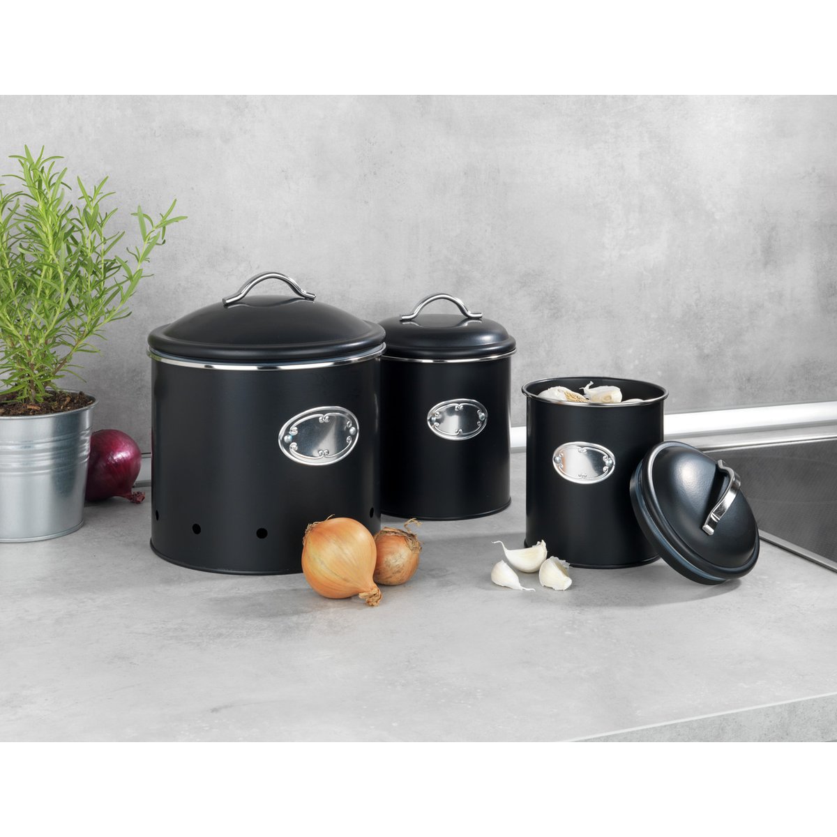 3 Boites de conservation NERO noir, WENKO