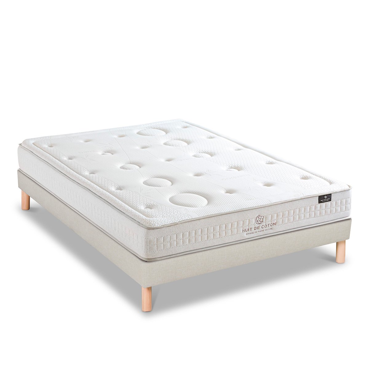 Ensemble Prélude 2.0 90x190 cm Matelas Latex 100% Naturel + Sommier Bois beige, BELLECOUR