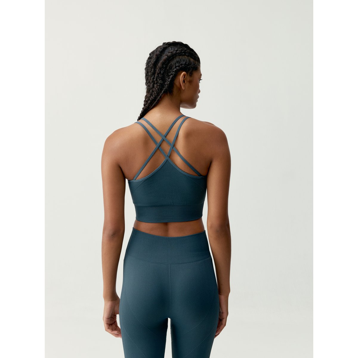 Brassière de sport femme Keren maintien élevé bretelles coussinets amovibles bleu gris tempête, BORN