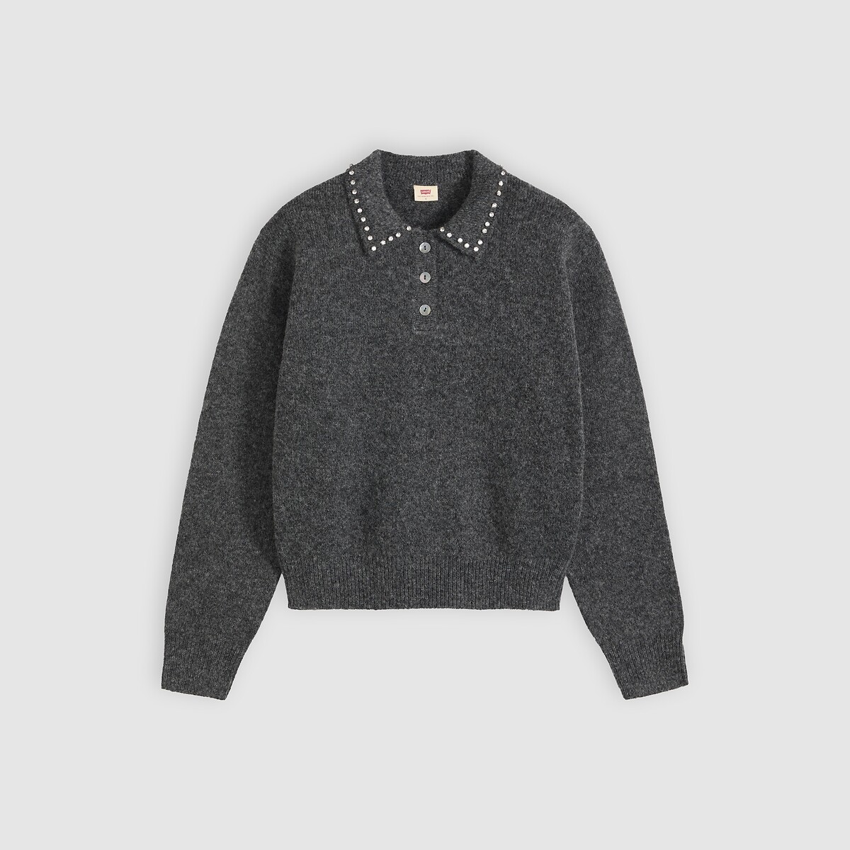 Pull col polo strass manches longues gris foncé, LEVI'S