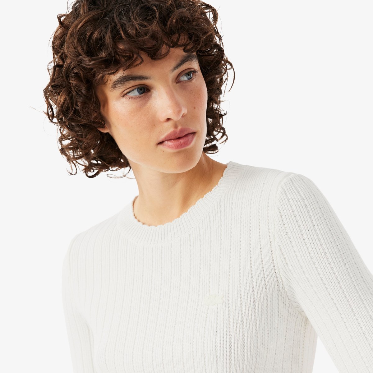 Pull manches courtes coton côtelé blanc-70v, LACOSTE