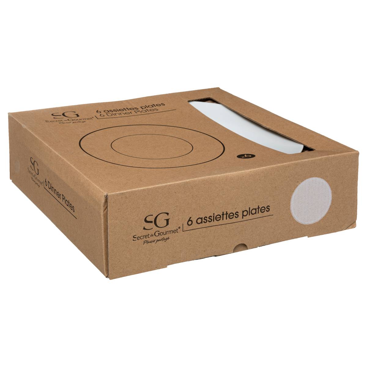Lot de 6 assiettes en porcelaine RONDE blanc, SECRET DE GOURMET