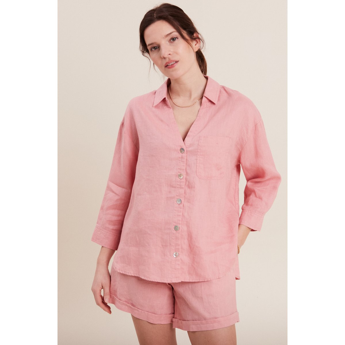 Chemise manches 3/4 vieux rose, BREAL