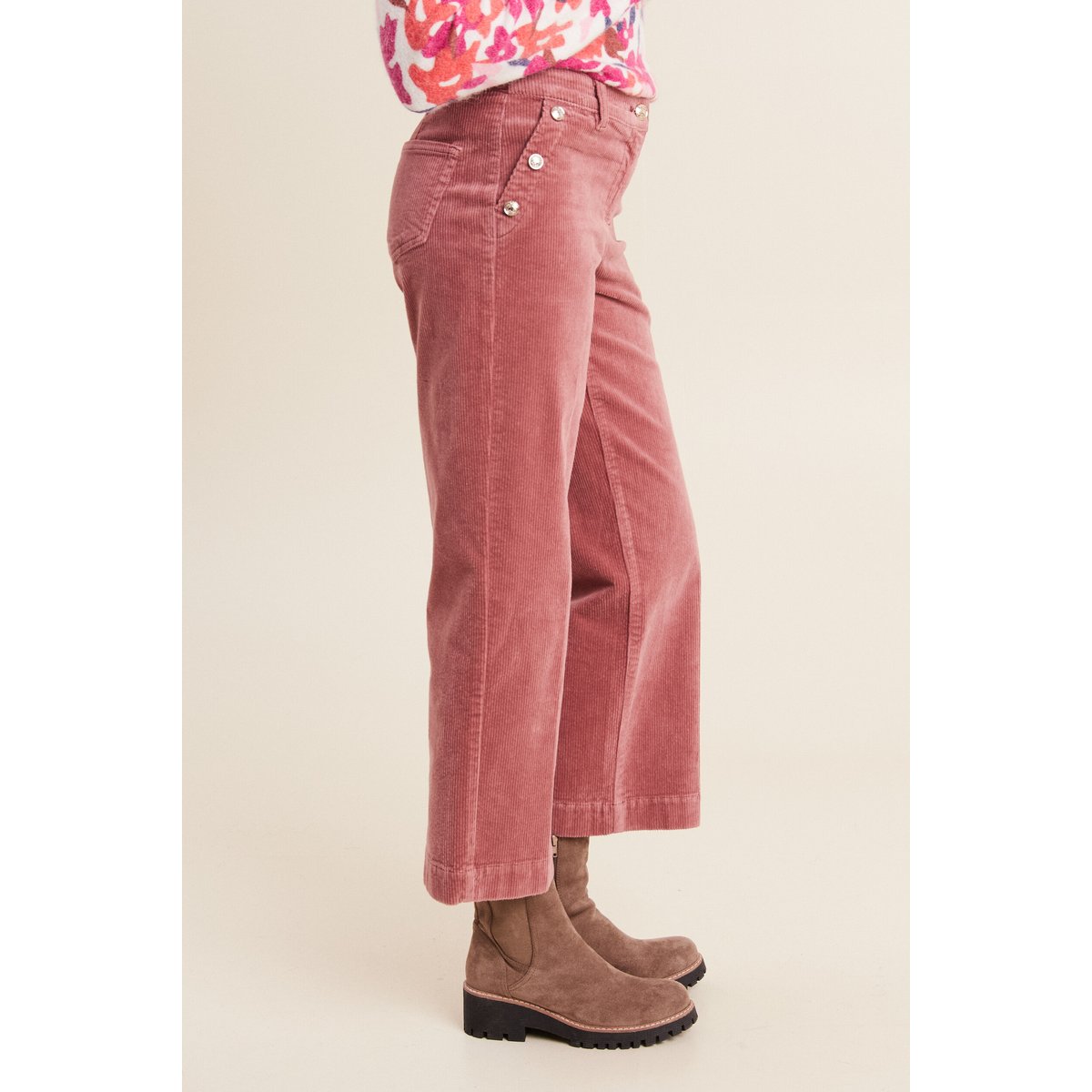 Pantalon large velours côtelé rose framboise, BREAL