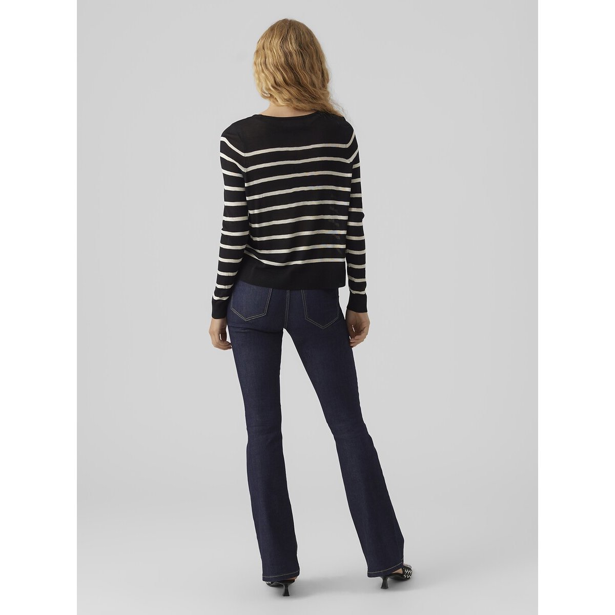 Pull alla marinara in maglia fine nero rigato bianco, VERO MODA