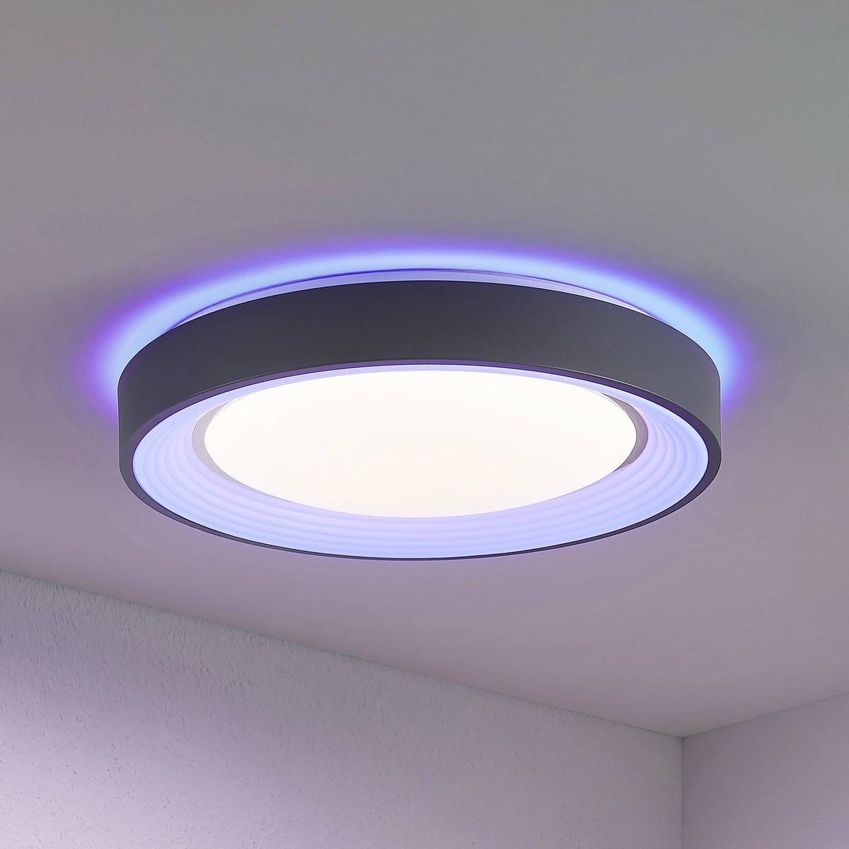 Plafonnier en métal moderneLED, Lindum blanc, gris foncé, LINDBY